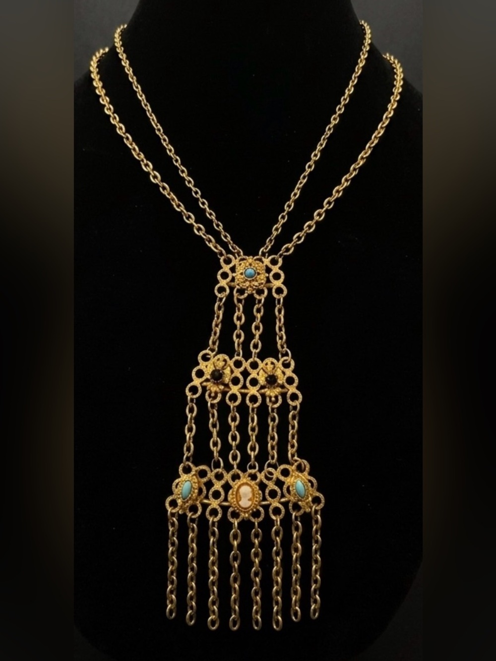 #231 FLORENZA Vintage Victorian Revival Tassel Statement Necklace